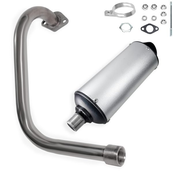 Performance Long Exhuast Pipe Muffler for Coleman BT200X CT200U EX KT196 196 Mini Bike Go Kart Predator 212 224 Honda GX160 Clone Engine Baja Warrior MB200 Parts (Silver)