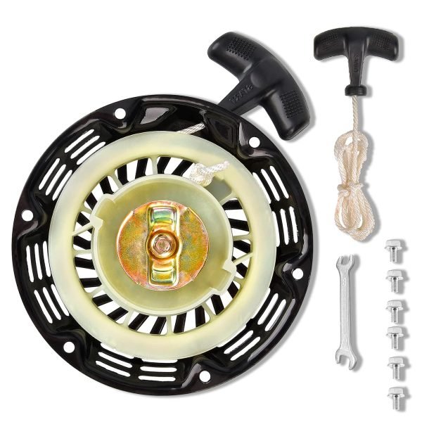 JMCHstore Pull Start Recoil Starter Assembly for Predator 212 Coleman B200R CT200U 200cc Mini Bike, KT196 Go Kart Pull Cord Start Honda 6.5HP GX160 196 Hisun Engine,Obsidian Black, Upgraded Handle