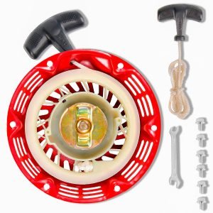 Pull Recoil Starter Assembly for Coleman KT196 Go Kart B200R CT200U 200cc Mini Bike, Predator 212 Pull Cord Start Honda 6.5HP GX160 196 Hisun Engine, Rage Red, Upgraded Handle
