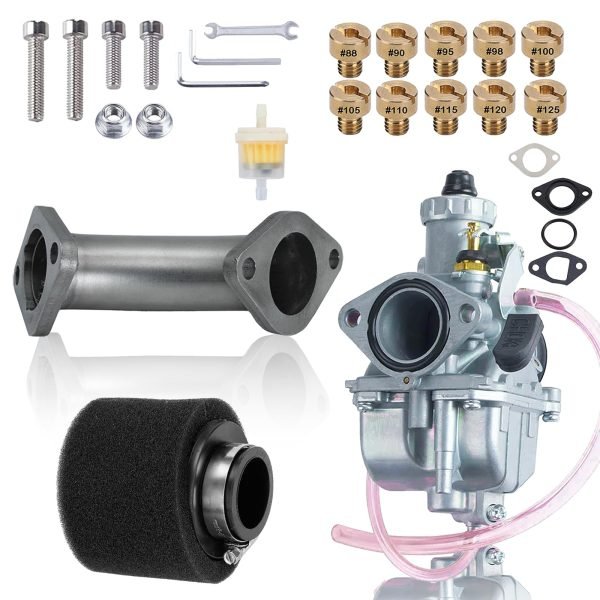 VM22 Carburetor w/Curved Manifold Performance Slide intake pipe Carb Kit For Predator 212cc GX200 Coleman CT200U BT200X Mini bike196 Clones Engine, KT196 Go kart (Obsidian Black)