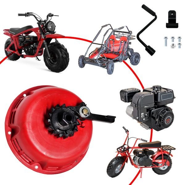 Easy Quick Fast Hand Crank Start Recoil Starter Assembly for Predator 212 Coleman B200R CT200U 200cc Mini Bike, KT196 Go Kart Pull Cord Start 196 Hisun Engine (Red) - Image 2