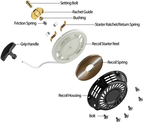 JMCHstore Pull Start Recoil Starter Assembly for Predator 212 Coleman B200R CT200U 200cc Mini Bike, KT196 Go Kart Pull Cord Start Honda 6.5HP GX160 196 Hisun Engine,Obsidian Black, Upgraded Handle - Image 3