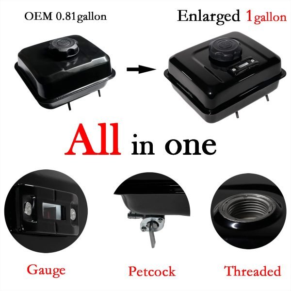 1 Gallon Gas Fuel Tank W/ Fuel Gauge & Petcock for Predator 212 Hemi Engine, Coleman CT200U BT200X 196cc Mini bike, Baja warrior MB200, 200cc Go kart Parts, Honda GX160 GX200 Motor - Image 3