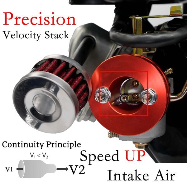 Performance Carburetor Carb Air Filter Adapter Kit for FRP GMB100 Coleman CT100U CC100X 98cc, Predator 79cc 3HP Engine, Massimo MB100 79cc Mini Bike, SK100 CK100 Go Kart, Red - Image 5