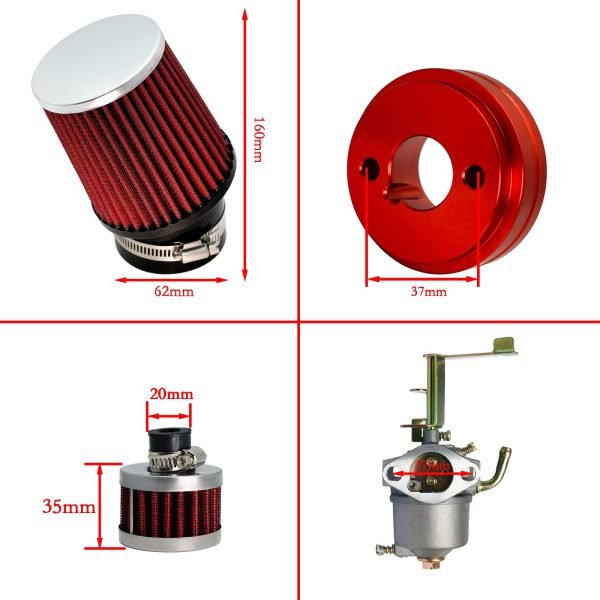 Performance Carburetor Carb Air Filter Adapter Kit for FRP GMB100 Coleman CT100U CC100X 98cc, Predator 79cc 3HP Engine, Massimo MB100 79cc Mini Bike, SK100 CK100 Go Kart, Red - Image 6