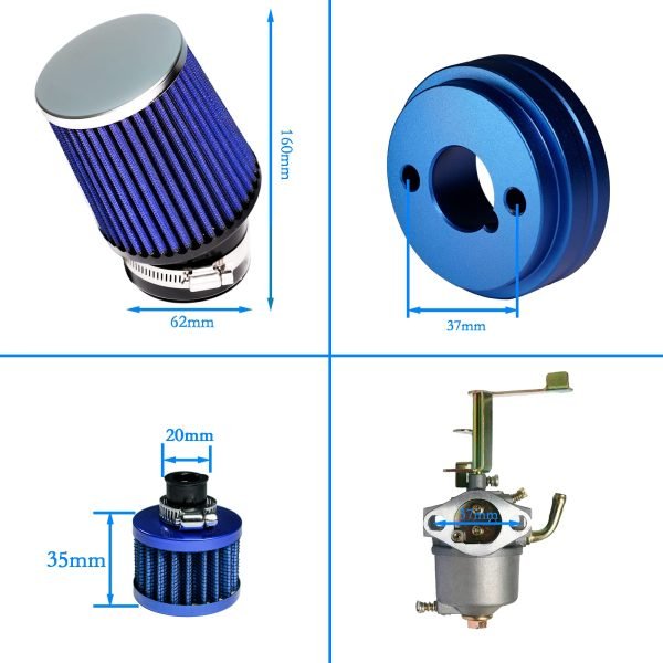 Performance Carburetor Carb Air Filter Adapter Kit for FRP GMB100 Coleman CT100U CC100X 98cc, Predator 79cc 3HP Engine, Massimo MB100 79cc Mini Bike, SK100 CK100 Go Kart, Blue - Image 6