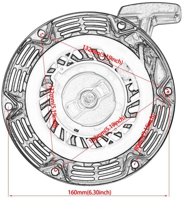 JMCHstore Pull Start Recoil Starter Assembly for Predator 212 Coleman B200R CT200U 200cc Mini Bike, KT196 Go Kart Pull Cord Start Honda 6.5HP GX160 196 Hisun Engine,Obsidian Black, Upgraded Handle - Image 6
