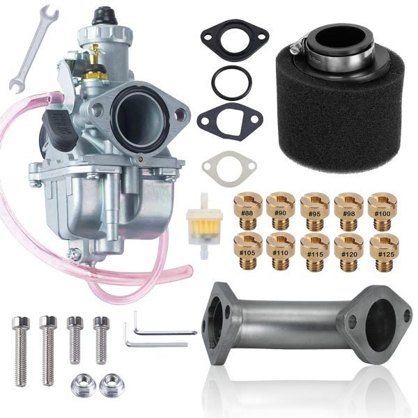 VM22 Carburetor w/Curved Manifold Performance Slide intake pipe Carb Kit For Predator 212cc GX200 Coleman CT200U BT200X Mini bike196 Clones Engine, KT196 Go kart (Obsidian Black) - Image 6