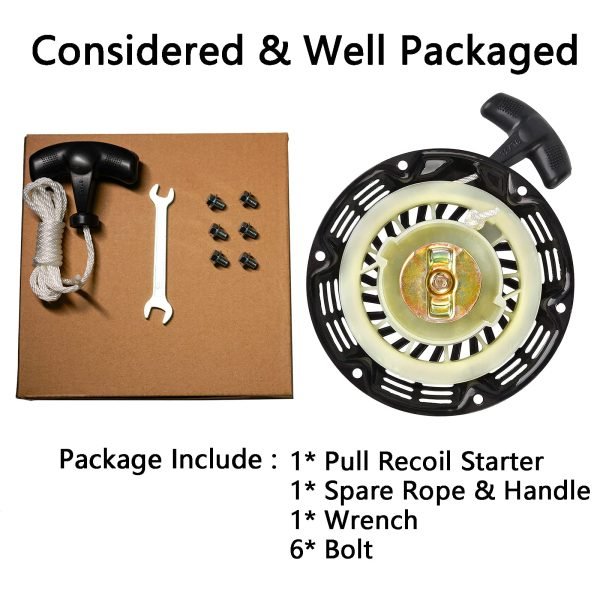 JMCHstore Pull Start Recoil Starter Assembly for Predator 212 Coleman B200R CT200U 200cc Mini Bike, KT196 Go Kart Pull Cord Start Honda 6.5HP GX160 196 Hisun Engine,Obsidian Black, Upgraded Handle - Image 7